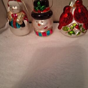 Charming Snowman and Cardinal Ornament Trio